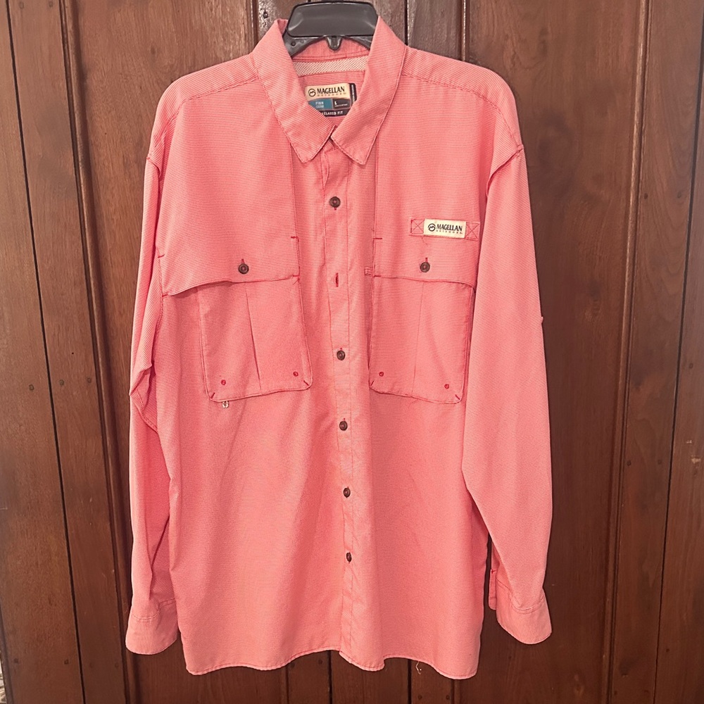 Magellan Outdoors Men's Red/White  Long-Sleeve Button-Down Shirt